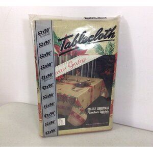 Vintage Christmas Holly Tablecloth Flannel Back 52 X 90 New